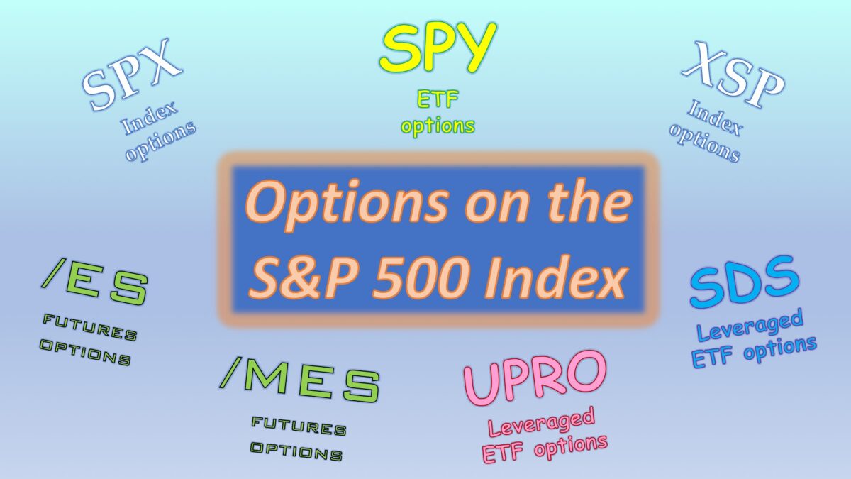 There are 7 primary underlying instruments for trading options on the S&P 500 index- SPY (ETF), SPX and XSP (indexes), /ES and /MES (futures), and UPRO and SDS (leveraged ETFs)
